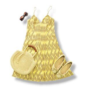 Kenzo Designer Mid-Length Yellow Cotton Swing Dress - Size 40 Reformation Style